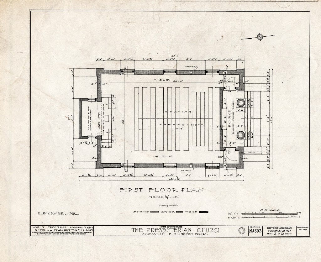 Historic Pictoric : Blueprint HABS NJ,3-SYKVI,1- (Sheet 2 of 10) - Plattsburg Presbyterian Church, Sykesville, Burlington County, NJ