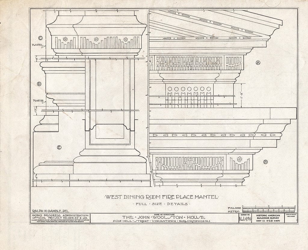 Historic Pictoric : Blueprint HABS NJ,3-VINTO,1- (Sheet 12 of 28) - John Woolston House, 51-53 Mill Street, Vincentown, Burlington County, NJ