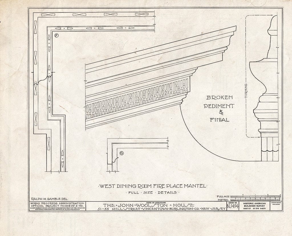 Historic Pictoric : Blueprint HABS NJ,3-VINTO,1- (Sheet 13 of 28) - John Woolston House, 51-53 Mill Street, Vincentown, Burlington County, NJ