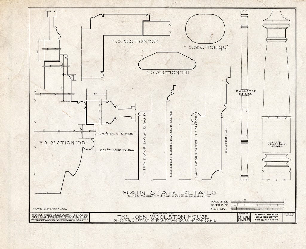 Historic Pictoric : Blueprint HABS NJ,3-VINTO,1- (Sheet 18 of 28) - John Woolston House, 51-53 Mill Street, Vincentown, Burlington County, NJ