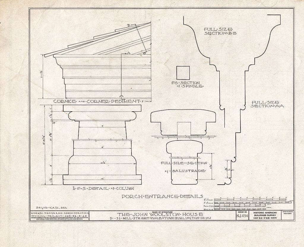 Historic Pictoric : Blueprint HABS NJ,3-VINTO,1- (Sheet 20 of 28) - John Woolston House, 51-53 Mill Street, Vincentown, Burlington County, NJ