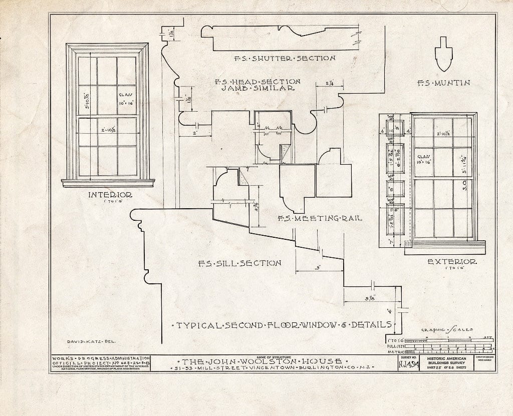 Historic Pictoric : Blueprint HABS NJ,3-VINTO,1- (Sheet 25 of 28) - John Woolston House, 51-53 Mill Street, Vincentown, Burlington County, NJ