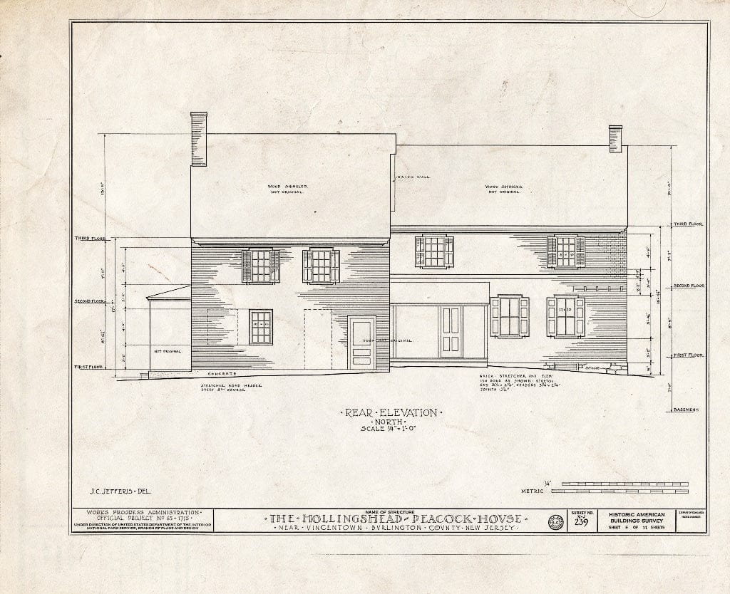 Historic Pictoric : Blueprint HABS NJ,3-VINTO.V,1- (Sheet 6 of 11) - Hollingshead-Peacock House, Pemberton-Vincetown Road, Vincentown, Burlington County, NJ