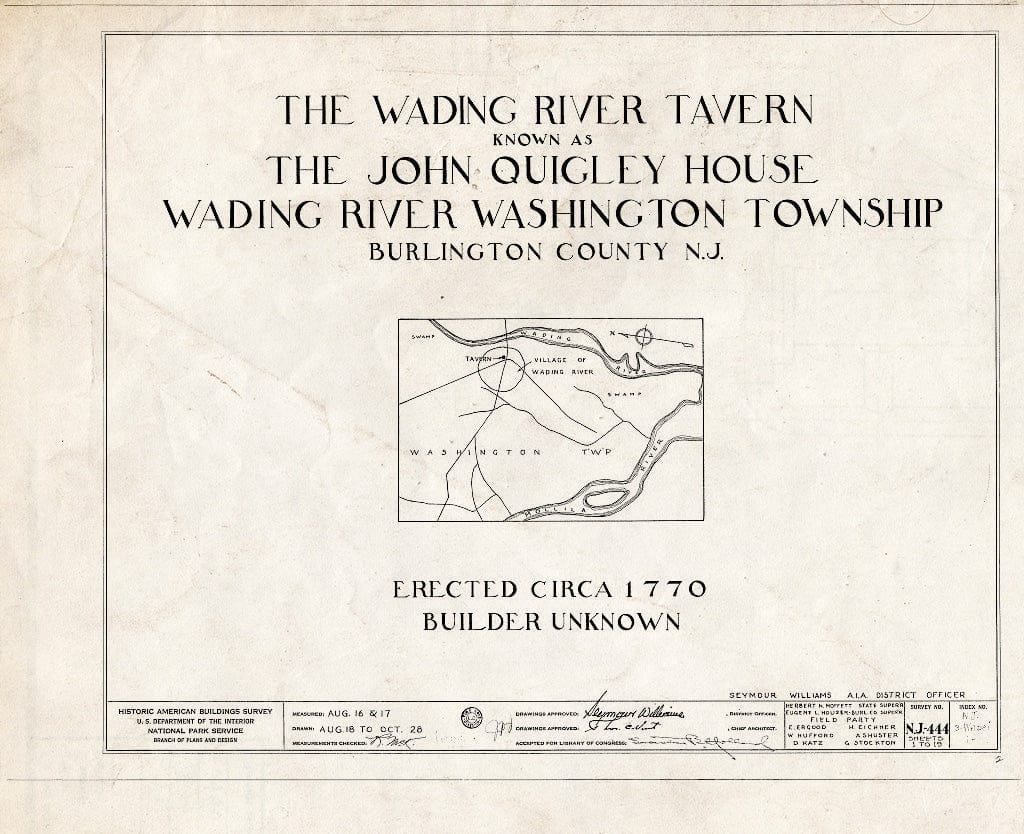 Historic Pictoric : Blueprint HABS NJ,3-WADRI,1- (Sheet 0 of 19) - Wading River Tavern, Washington, Burlington County, NJ