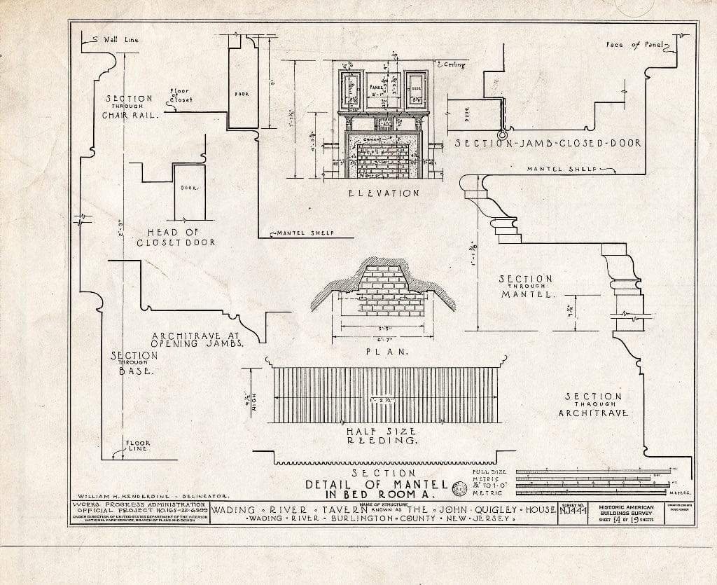 Historic Pictoric : Blueprint HABS NJ,3-WADRI,1- (Sheet 14 of 19) - Wading River Tavern, Washington, Burlington County, NJ