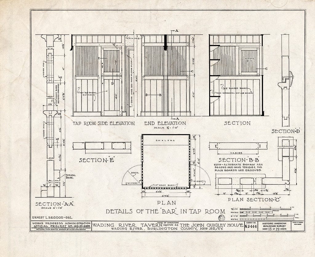 Historic Pictoric : Blueprint HABS NJ,3-WADRI,1- (Sheet 15 of 19) - Wading River Tavern, Washington, Burlington County, NJ