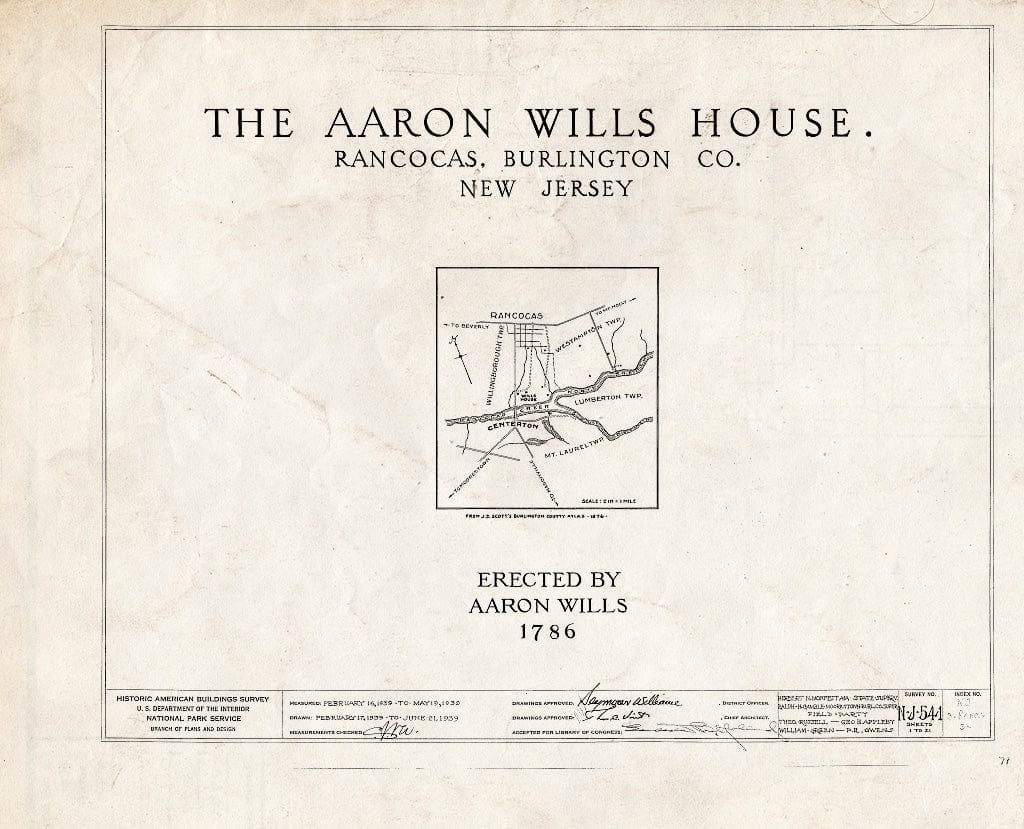Historic Pictoric : Blueprint HABS NJ,3-RANC.V,3- (Sheet 0 of 21) - Aaron Wills House, Rancocas, Burlington County, NJ