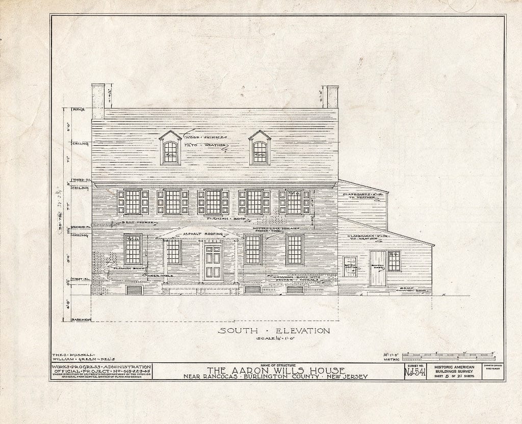 Historic Pictoric : Blueprint HABS NJ,3-RANC.V,3- (Sheet 5 of 21) - Aaron Wills House, Rancocas, Burlington County, NJ