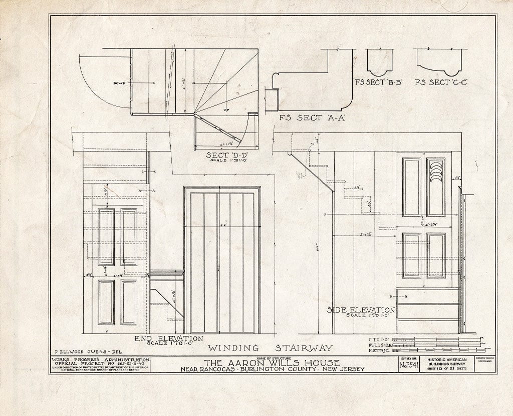 Historic Pictoric : Blueprint HABS NJ,3-RANC.V,3- (Sheet 10 of 21) - Aaron Wills House, Rancocas, Burlington County, NJ