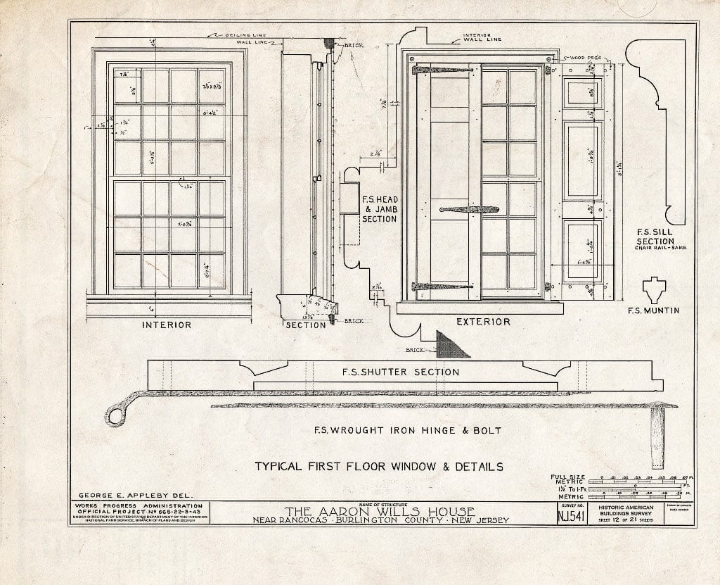 Historic Pictoric : Blueprint HABS NJ,3-RANC.V,3- (Sheet 12 of 21) - Aaron Wills House, Rancocas, Burlington County, NJ