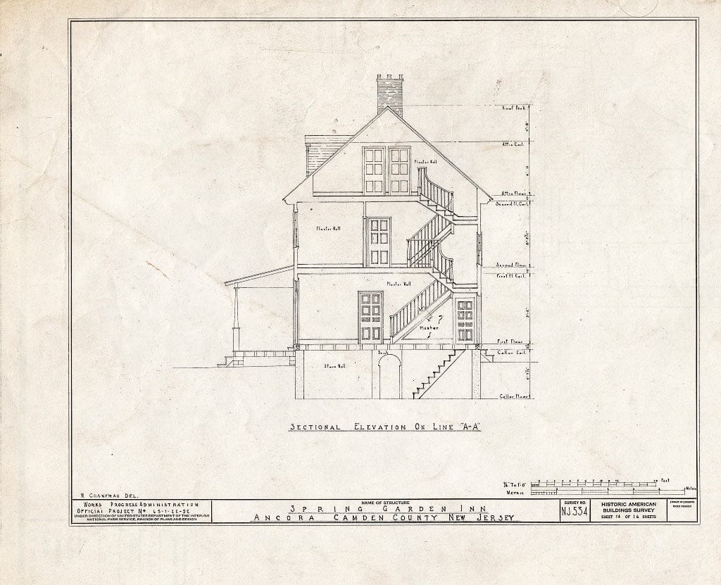 Historic Pictoric : Blueprint HABS NJ,4-ANCO,1- (Sheet 14 of 16) - Spring Garden Inn, Ancora, Camden County, NJ