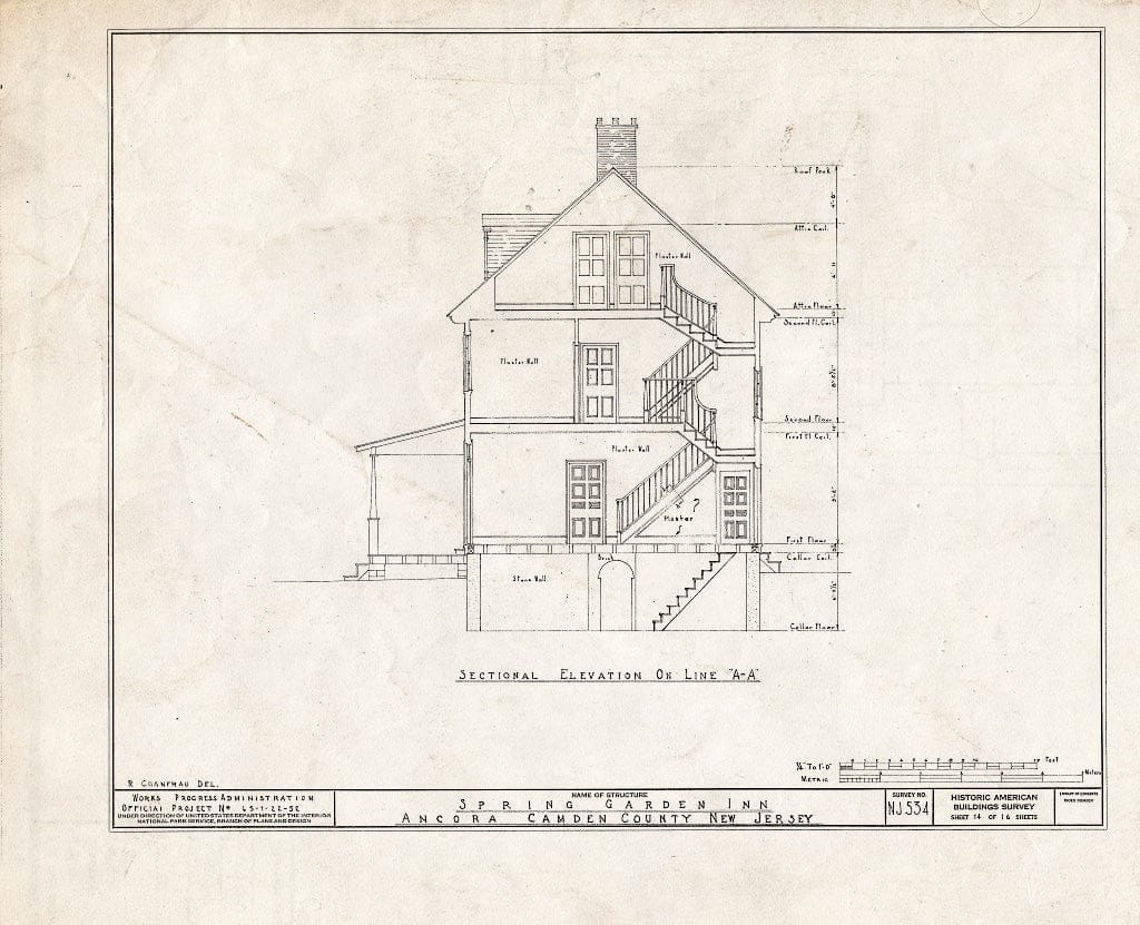 Historic Pictoric : Blueprint HABS NJ,4-ANCO,1- (Sheet 14 of 16) - Spring Garden Inn, Ancora, Camden County, NJ