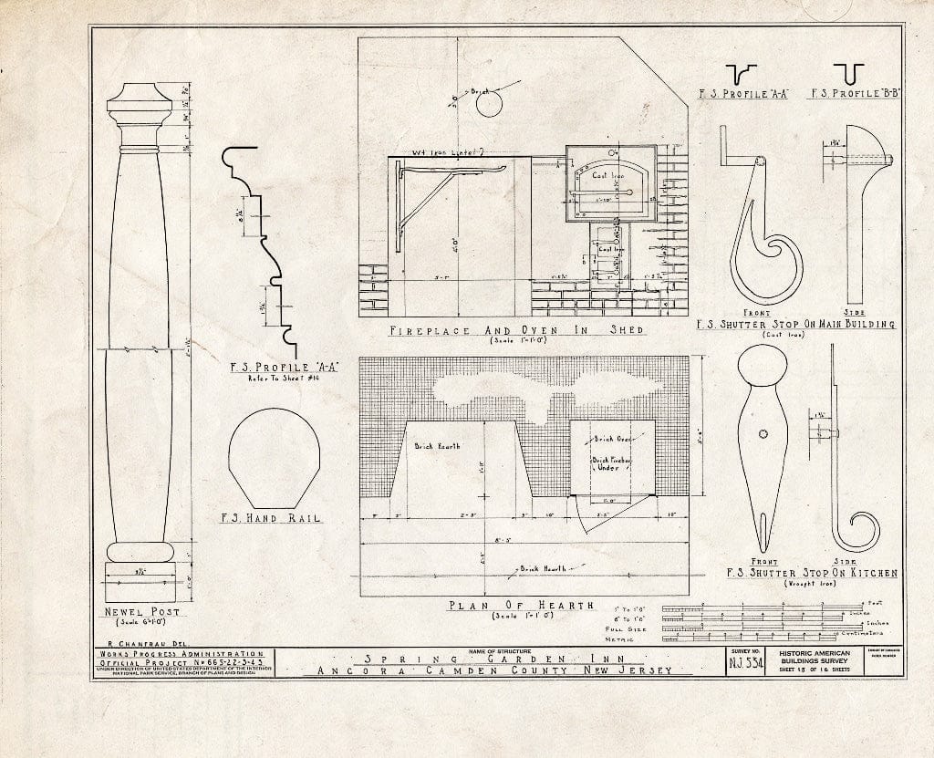 Historic Pictoric : Blueprint HABS NJ,4-ANCO,1- (Sheet 15 of 16) - Spring Garden Inn, Ancora, Camden County, NJ