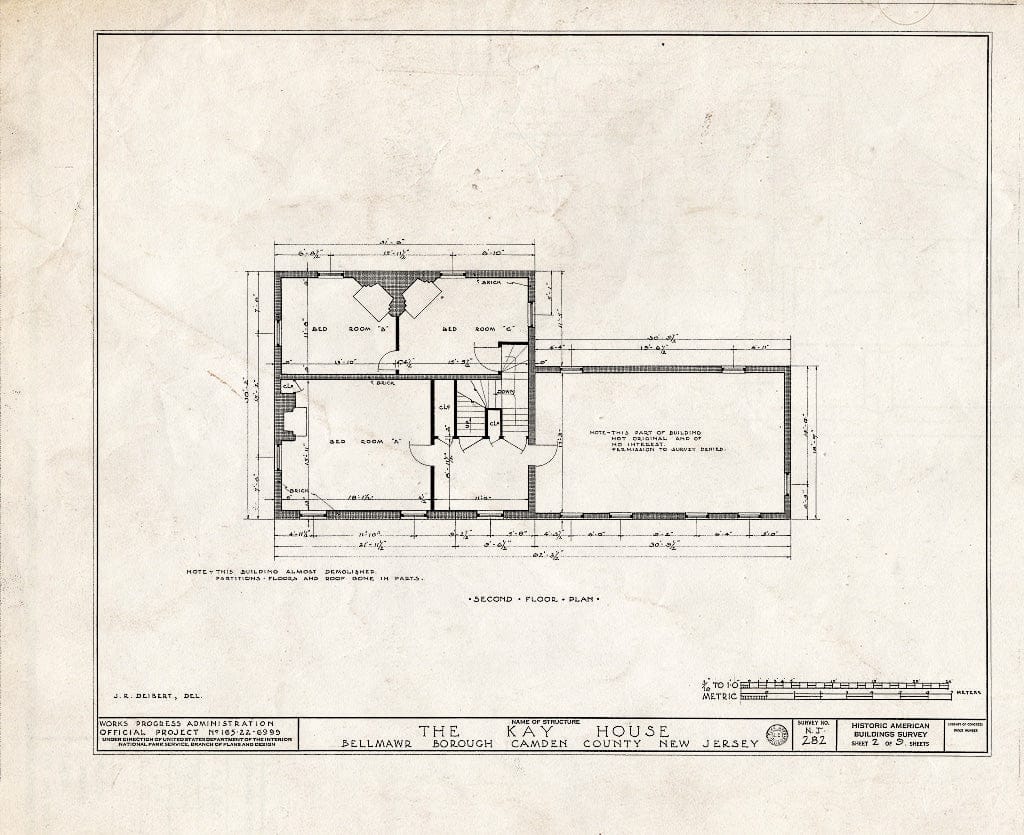 Historic Pictoric : Blueprint HABS NJ,4-BELM,1- (Sheet 2 of 9) - Kay House, Bellmawr, Camden County, NJ