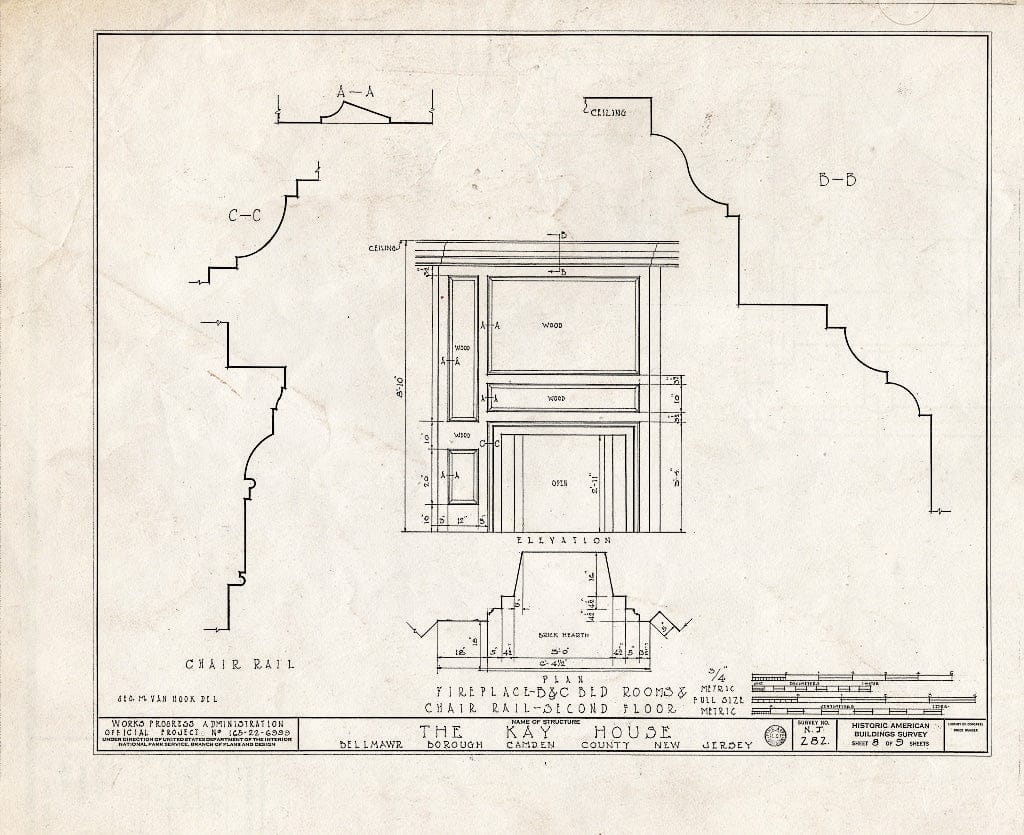 Historic Pictoric : Blueprint HABS NJ,4-BELM,1- (Sheet 8 of 9) - Kay House, Bellmawr, Camden County, NJ