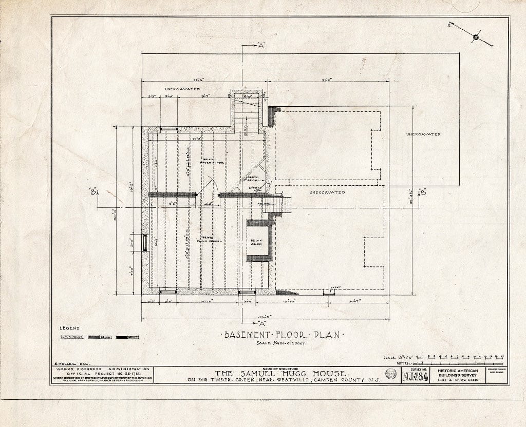 Historic Pictoric : Blueprint HABS NJ,4-BELM,3- (Sheet 2 of 22) - Samuel Hugg House, Big Timber Creek, Bellmawr, Camden County, NJ