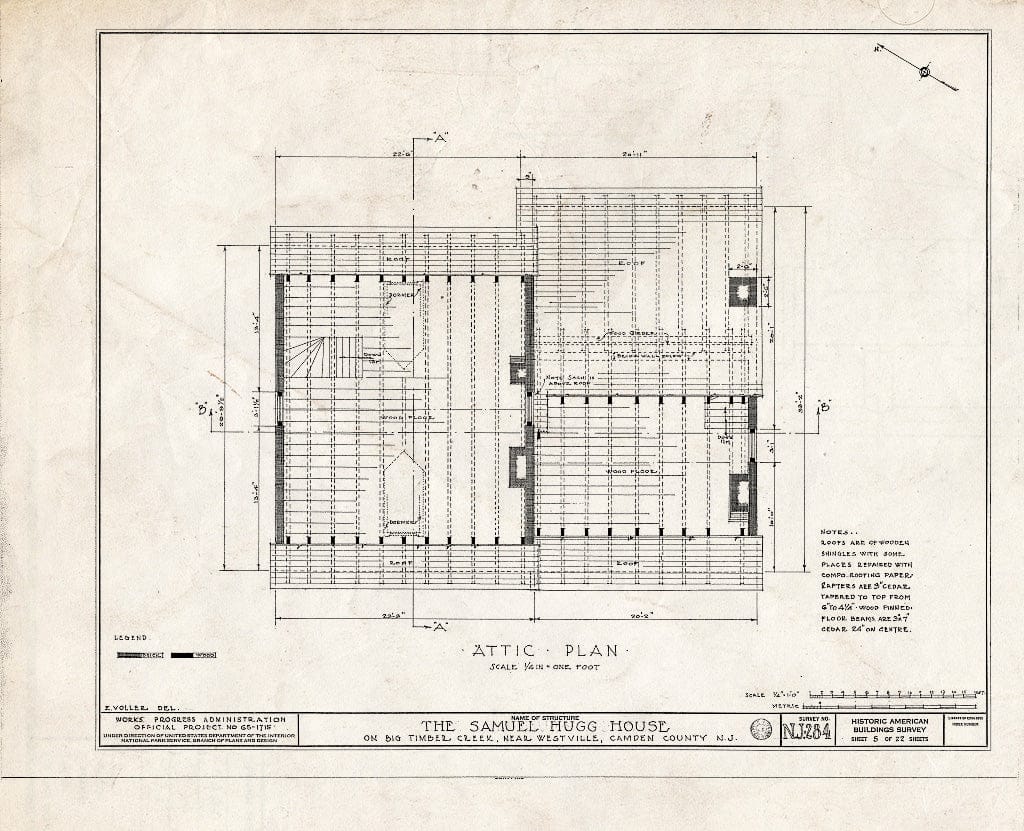 Historic Pictoric : Blueprint HABS NJ,4-BELM,3- (Sheet 5 of 22) - Samuel Hugg House, Big Timber Creek, Bellmawr, Camden County, NJ