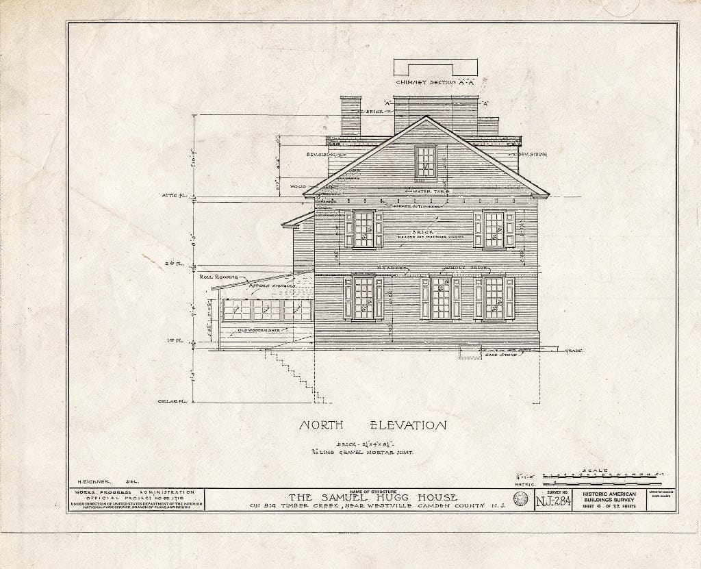Historic Pictoric : Blueprint HABS NJ,4-BELM,3- (Sheet 6 of 22) - Samuel Hugg House, Big Timber Creek, Bellmawr, Camden County, NJ