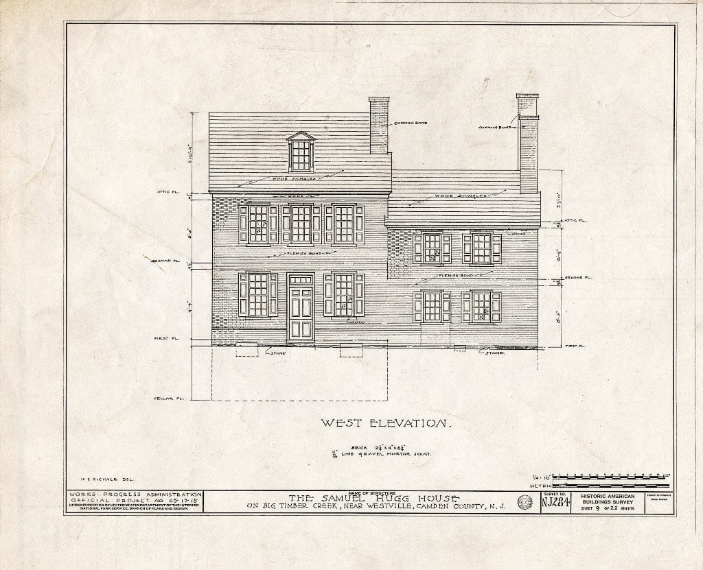Historic Pictoric : Blueprint HABS NJ,4-BELM,3- (Sheet 9 of 22) - Samuel Hugg House, Big Timber Creek, Bellmawr, Camden County, NJ