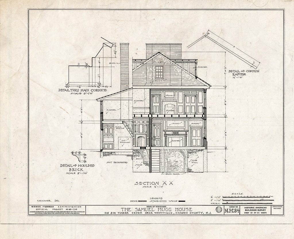 Historic Pictoric : Blueprint HABS NJ,4-BELM,3- (Sheet 10 of 22) - Samuel Hugg House, Big Timber Creek, Bellmawr, Camden County, NJ