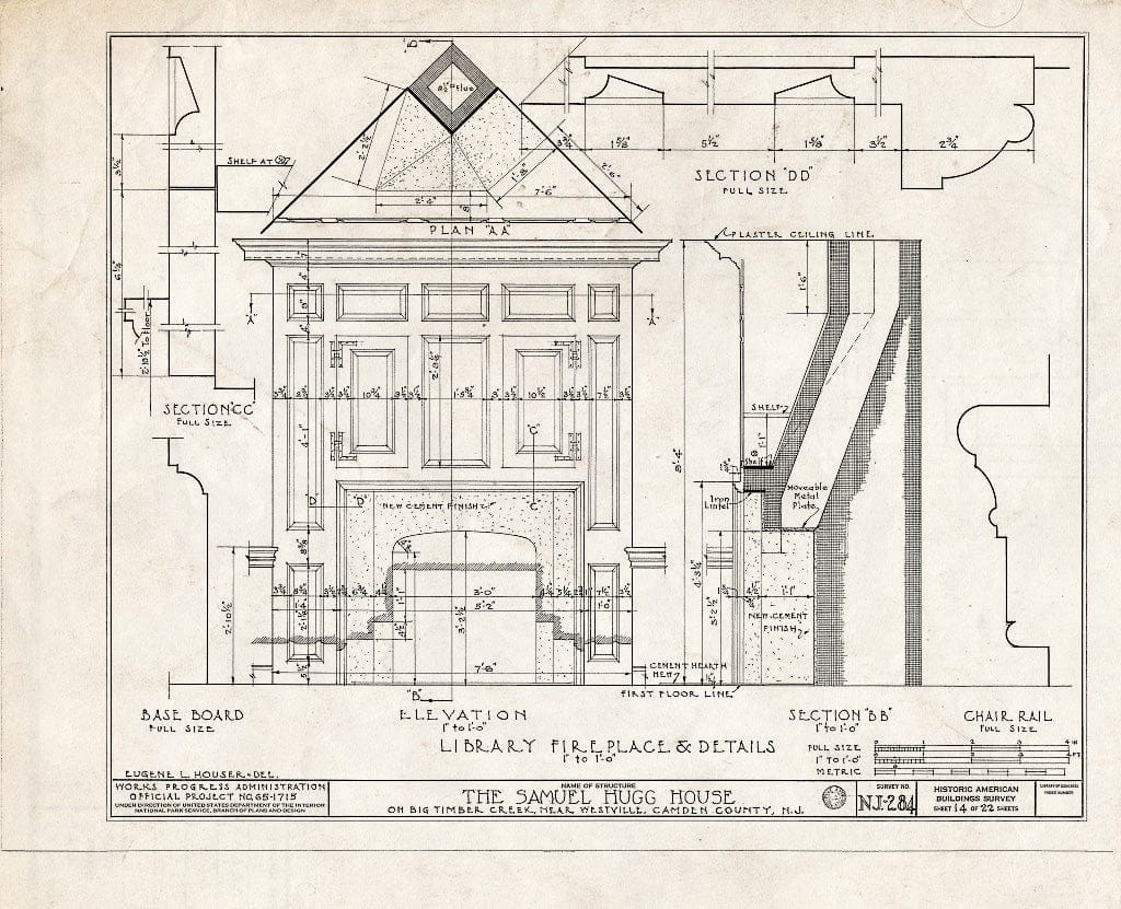 Historic Pictoric : Blueprint HABS NJ,4-BELM,3- (Sheet 14 of 22) - Samuel Hugg House, Big Timber Creek, Bellmawr, Camden County, NJ