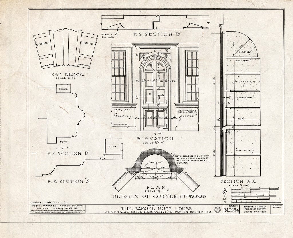 Historic Pictoric : Blueprint HABS NJ,4-BELM,3- (Sheet 15 of 22) - Samuel Hugg House, Big Timber Creek, Bellmawr, Camden County, NJ