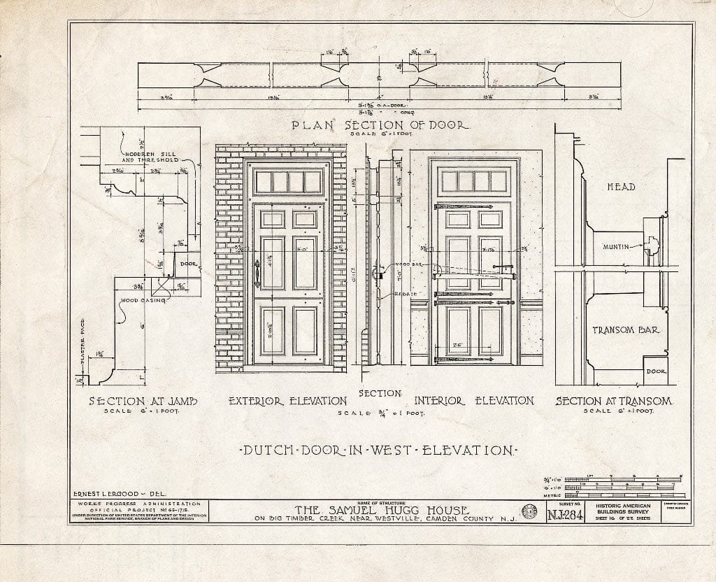Historic Pictoric : Blueprint HABS NJ,4-BELM,3- (Sheet 16 of 22) - Samuel Hugg House, Big Timber Creek, Bellmawr, Camden County, NJ