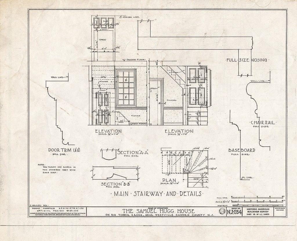 Historic Pictoric : Blueprint HABS NJ,4-BELM,3- (Sheet 18 of 22) - Samuel Hugg House, Big Timber Creek, Bellmawr, Camden County, NJ