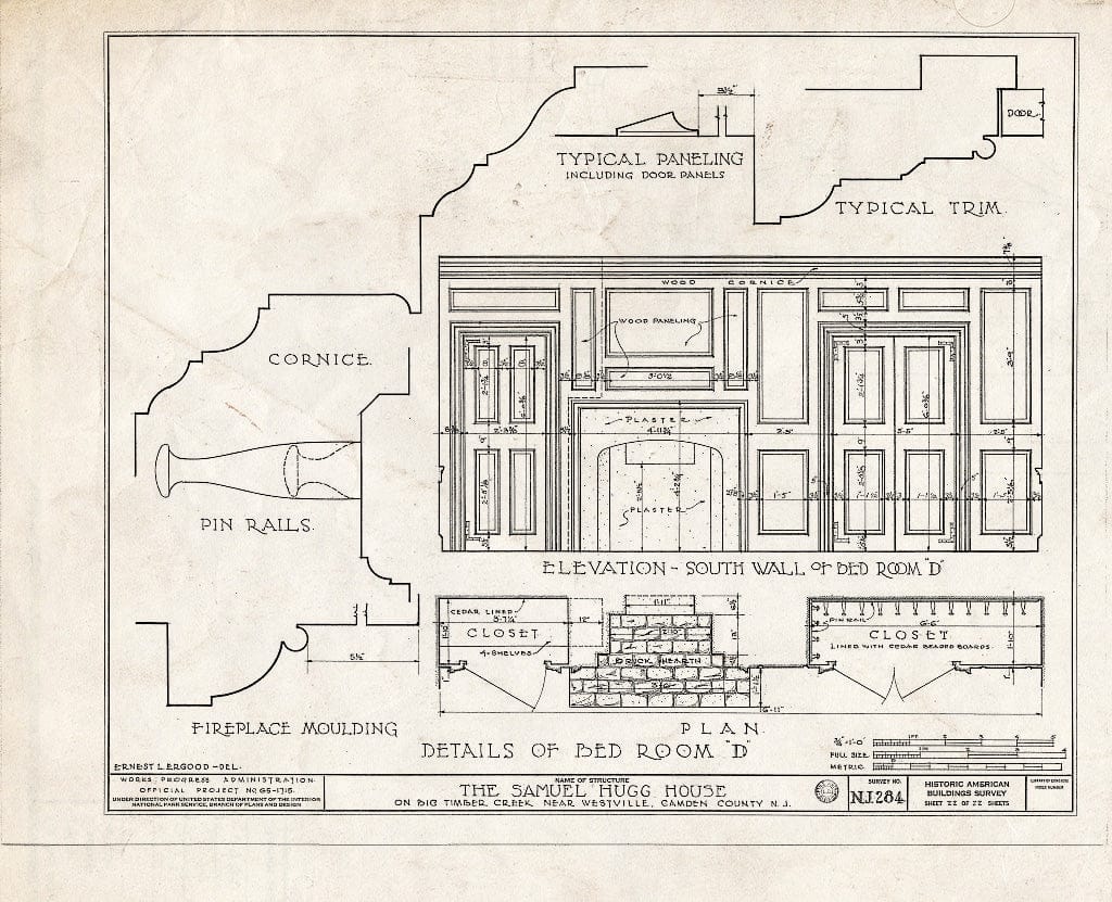 Historic Pictoric : Blueprint HABS NJ,4-BELM,3- (Sheet 22 of 22) - Samuel Hugg House, Big Timber Creek, Bellmawr, Camden County, NJ