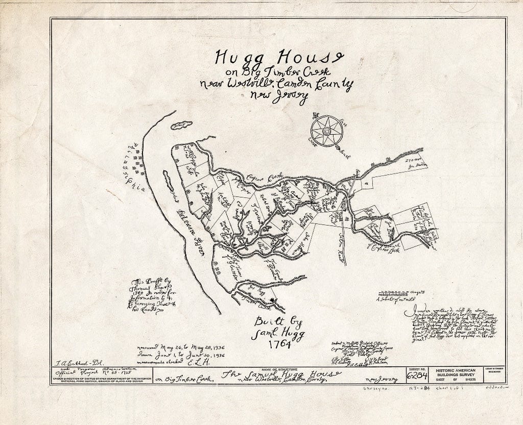 Historic Pictoric : Blueprint HABS NJ,4-BELM,3- (Sheet 1 of 1) - Samuel Hugg House, Big Timber Creek, Bellmawr, Camden County, NJ