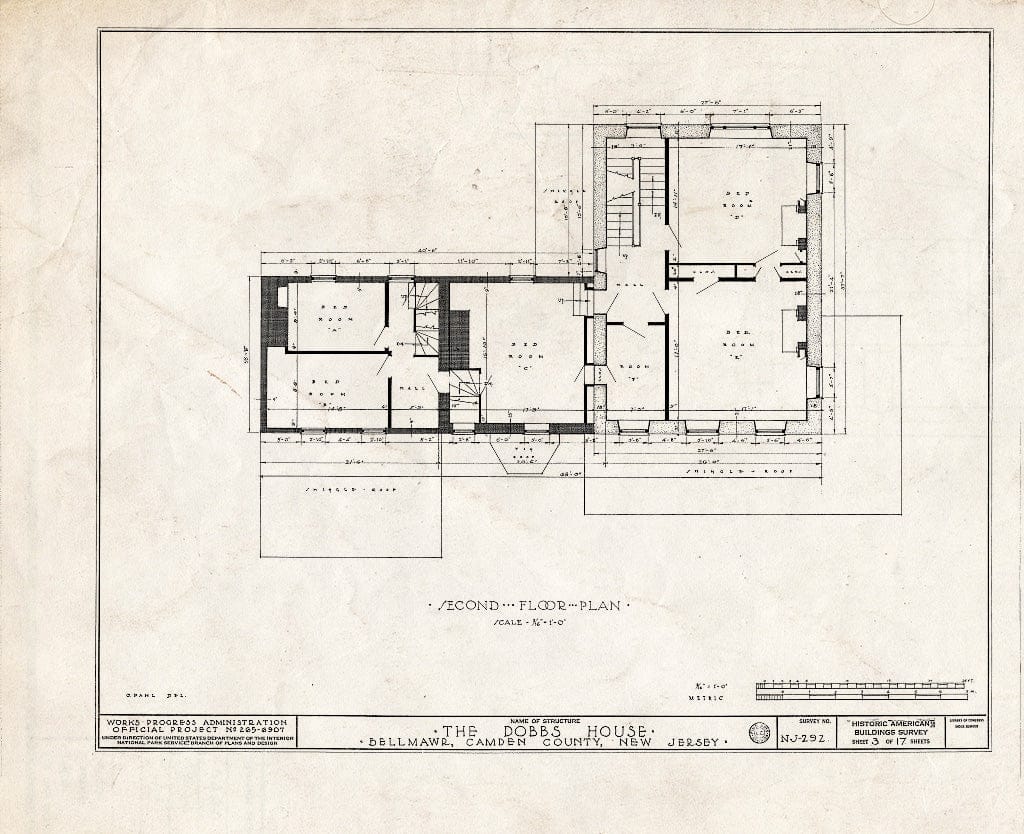 Historic Pictoric : Blueprint HABS NJ,4-BELM.V,1- (Sheet 3 of 17) - Dobbs House, Bellmawr, Camden County, NJ