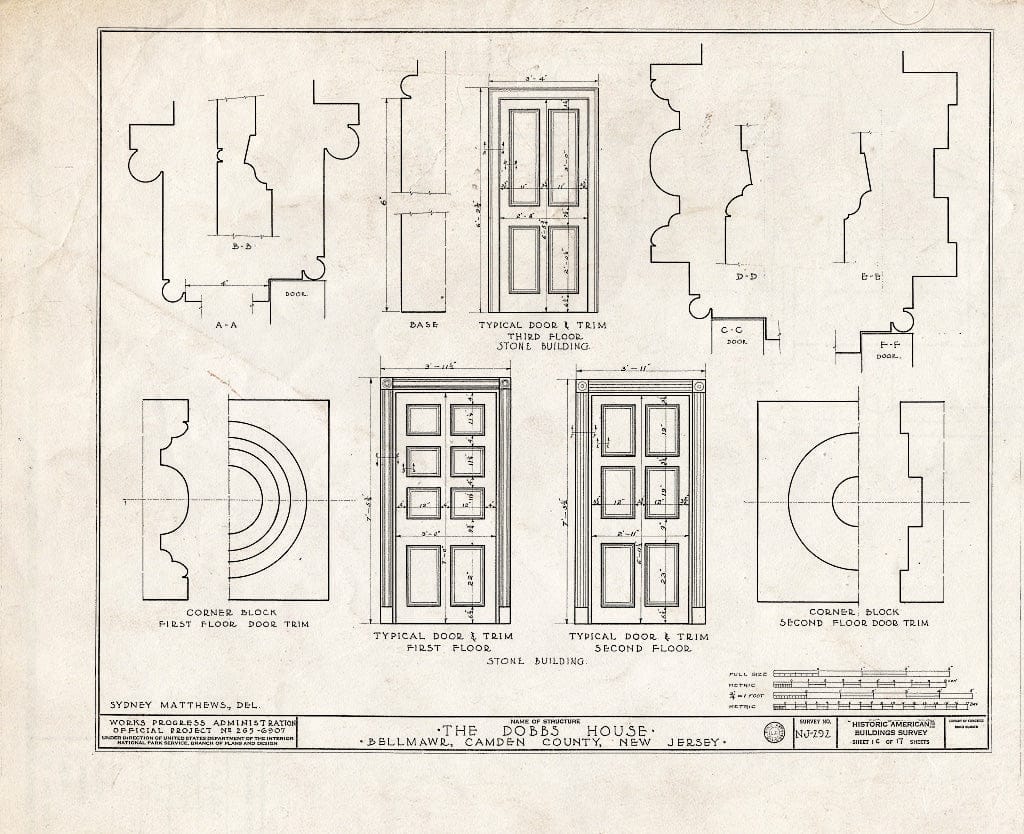 Historic Pictoric : Blueprint HABS NJ,4-BELM.V,1- (Sheet 16 of 17) - Dobbs House, Bellmawr, Camden County, NJ