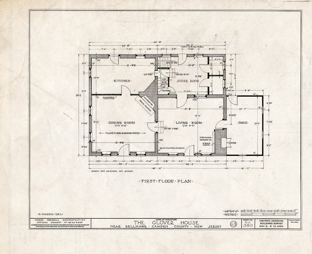 Historic Pictoric : Blueprint HABS NJ,4-BELM.V,2- (Sheet 2 of 13) - Glover House, Bellmawr Avenue, Bellmawr, Camden County, NJ