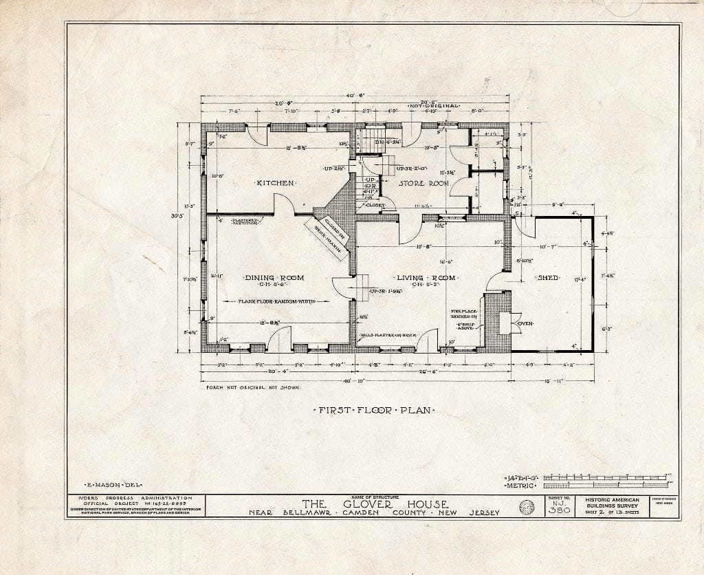 Historic Pictoric : Blueprint HABS NJ,4-BELM.V,2- (Sheet 2 of 13) - Glover House, Bellmawr Avenue, Bellmawr, Camden County, NJ