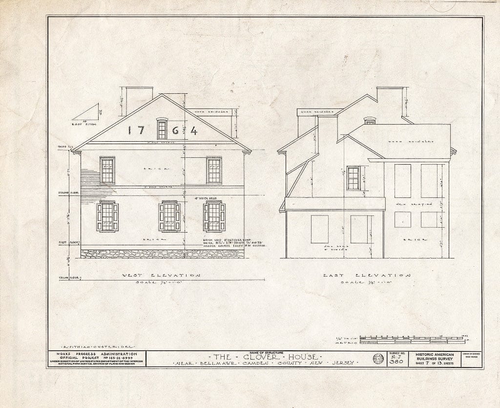 Historic Pictoric : Blueprint HABS NJ,4-BELM.V,2- (Sheet 7 of 13) - Glover House, Bellmawr Avenue, Bellmawr, Camden County, NJ