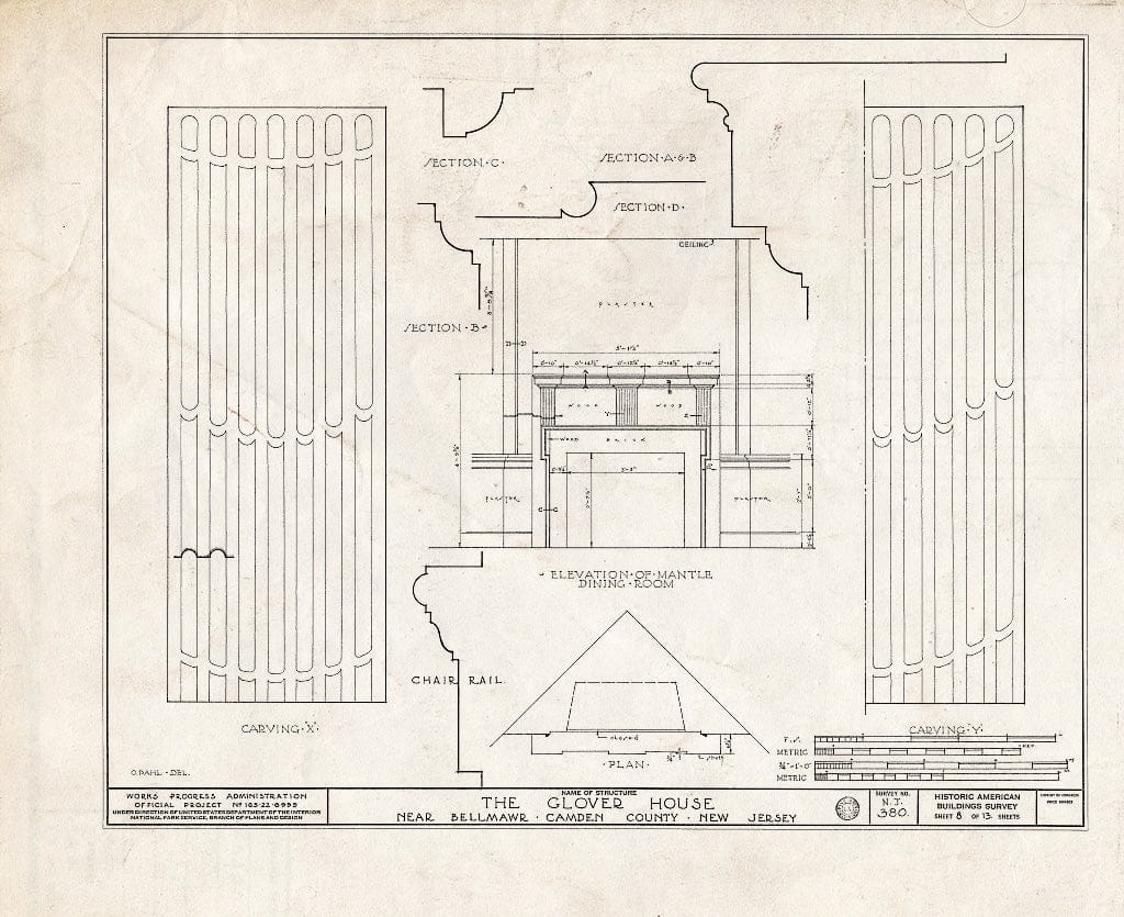 Historic Pictoric : Blueprint HABS NJ,4-BELM.V,2- (Sheet 8 of 13) - Glover House, Bellmawr Avenue, Bellmawr, Camden County, NJ