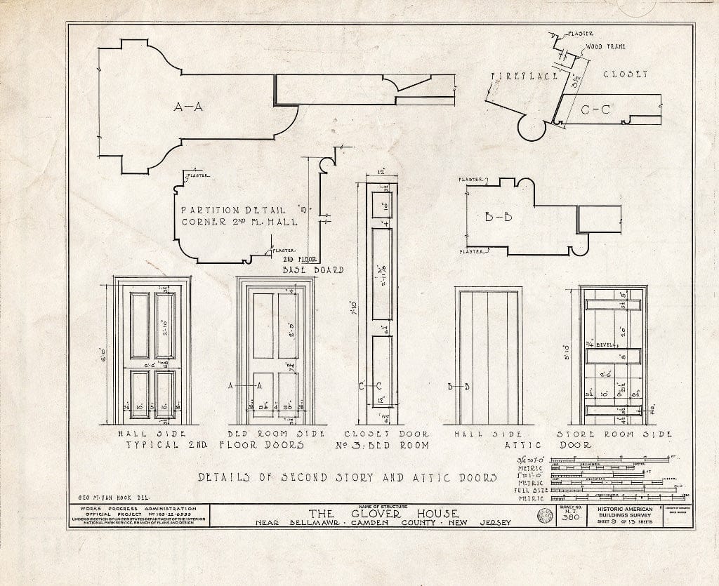 Historic Pictoric : Blueprint HABS NJ,4-BELM.V,2- (Sheet 9 of 13) - Glover House, Bellmawr Avenue, Bellmawr, Camden County, NJ