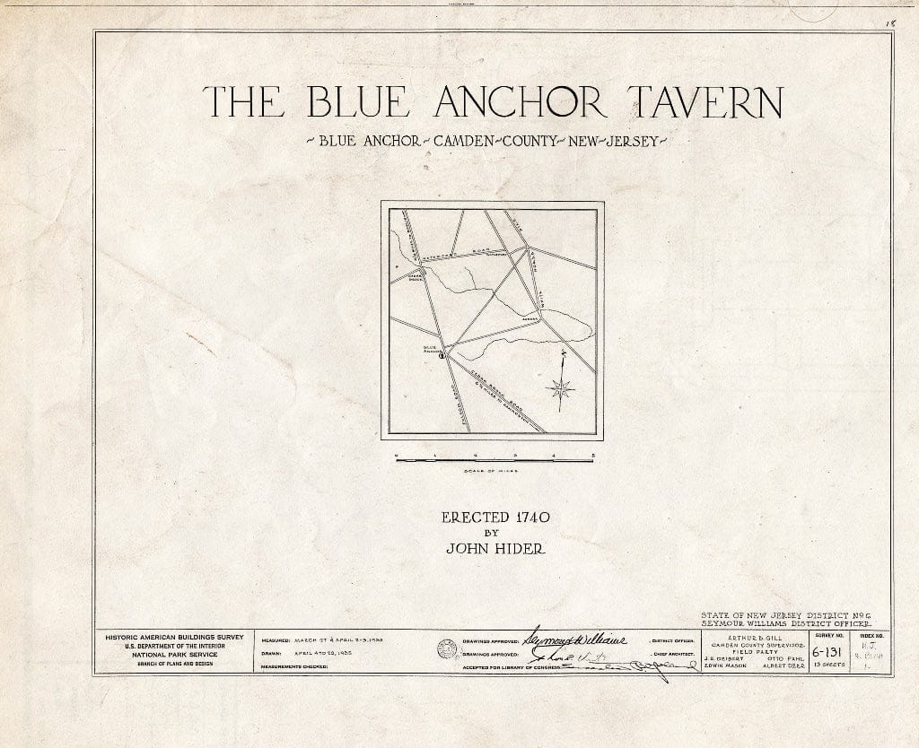 Historic Pictoric : Blueprint HABS NJ,4-BLUA,1- (Sheet 0 of 13) - Blue Anchor Tavern, Folsom Road, Blue Anchor, Camden County, NJ