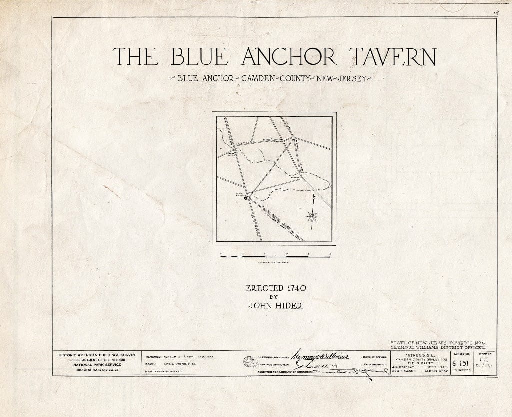 Historic Pictoric : Blueprint HABS NJ,4-BLUA,1- (Sheet 0 of 13) - Blue Anchor Tavern, Folsom Road, Blue Anchor, Camden County, NJ