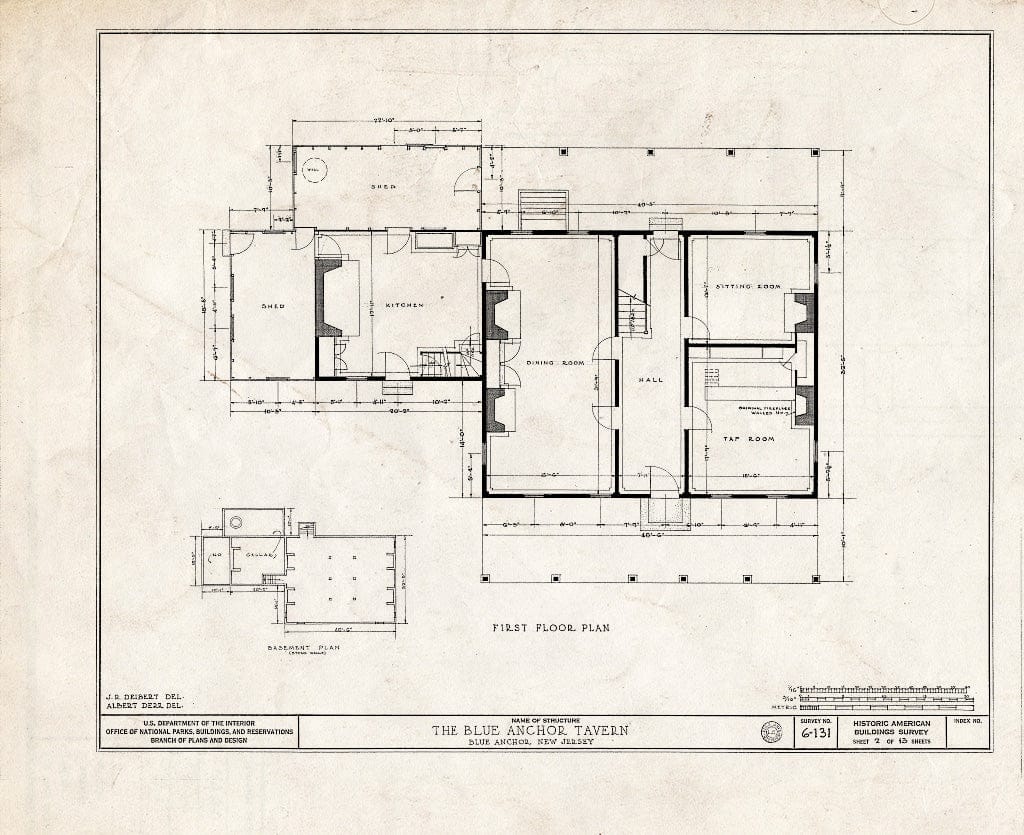 Historic Pictoric : Blueprint HABS NJ,4-BLUA,1- (Sheet 2 of 13) - Blue Anchor Tavern, Folsom Road, Blue Anchor, Camden County, NJ