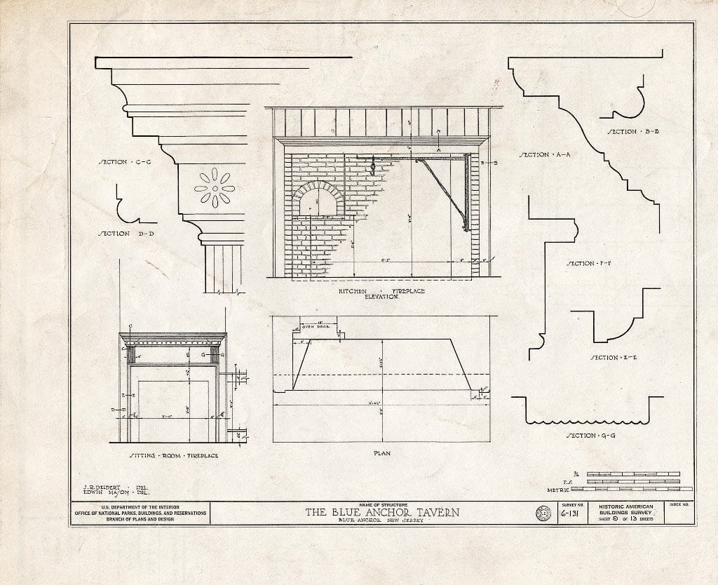 Historic Pictoric : Blueprint HABS NJ,4-BLUA,1- (Sheet 9 of 13) - Blue Anchor Tavern, Folsom Road, Blue Anchor, Camden County, NJ