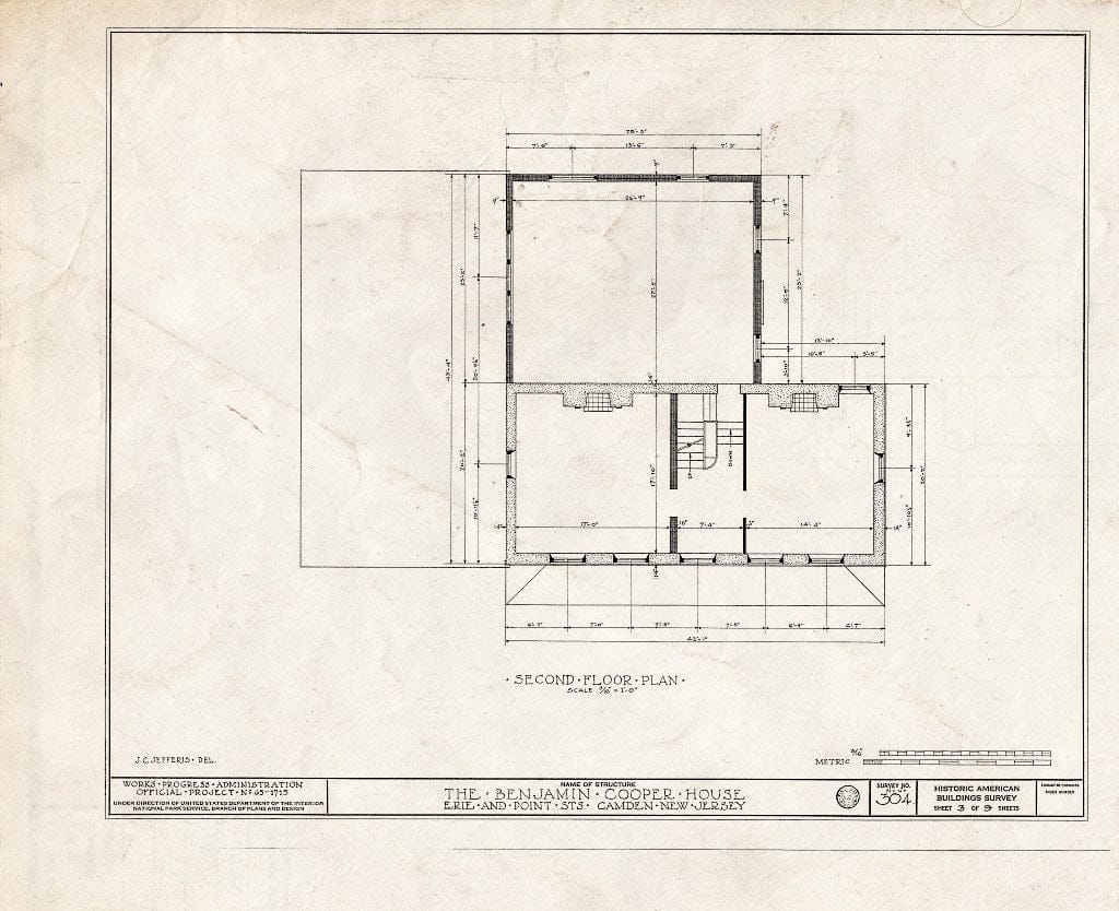 Historic Pictoric : Blueprint HABS NJ,4-CAM,7- (Sheet 3 of 9) - Benjamin Cooper House, Point & Erie Streets, Camden, Camden County, NJ