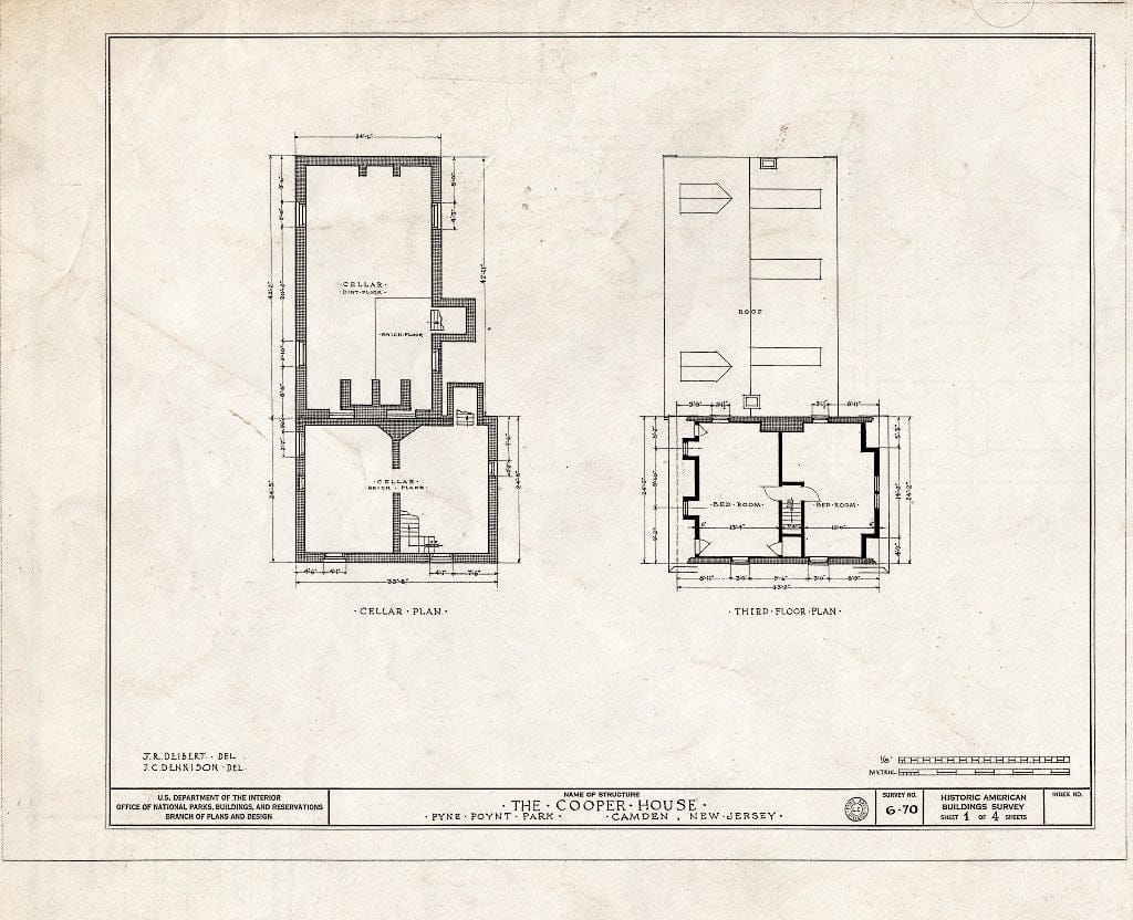 Historic Pictoric : Blueprint HABS NJ,4-CAM,2- (Sheet 1 of 4) - Joseph Cooper House, Pyne Point Park, Camden, Camden County, NJ