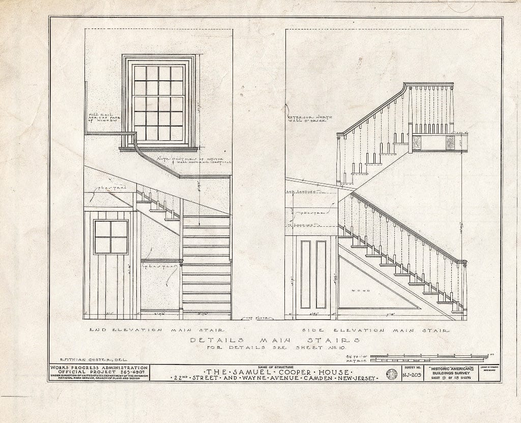 Historic Pictoric : Blueprint HABS NJ,4-CAM,5- (Sheet 9 of 18) - Samuel Cooper House, 1104 North Twenty-Second Street, Camden, Camden County, NJ