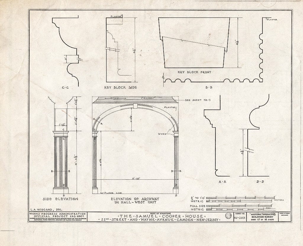 Historic Pictoric : Blueprint HABS NJ,4-CAM,5- (Sheet 15 of 18) - Samuel Cooper House, 1104 North Twenty-Second Street, Camden, Camden County, NJ