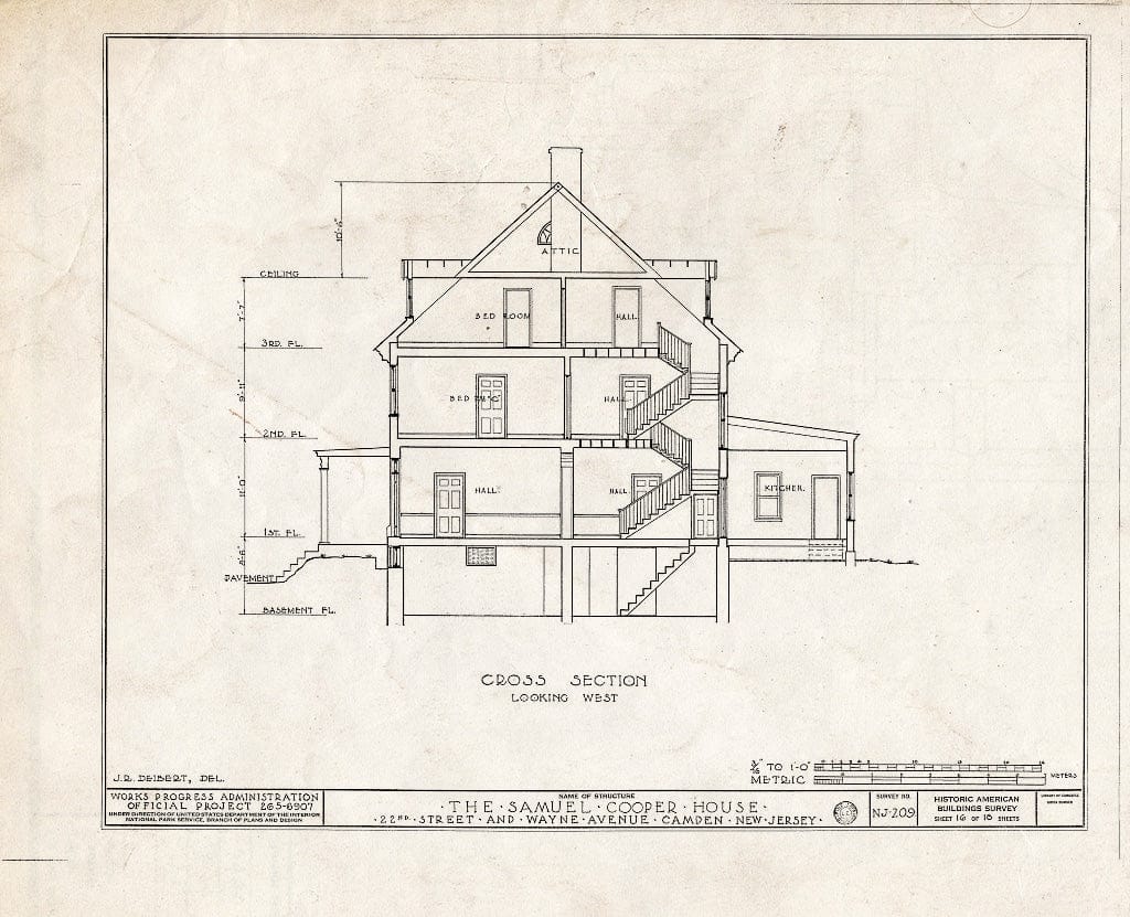 Historic Pictoric : Blueprint HABS NJ,4-CAM,5- (Sheet 16 of 18) - Samuel Cooper House, 1104 North Twenty-Second Street, Camden, Camden County, NJ