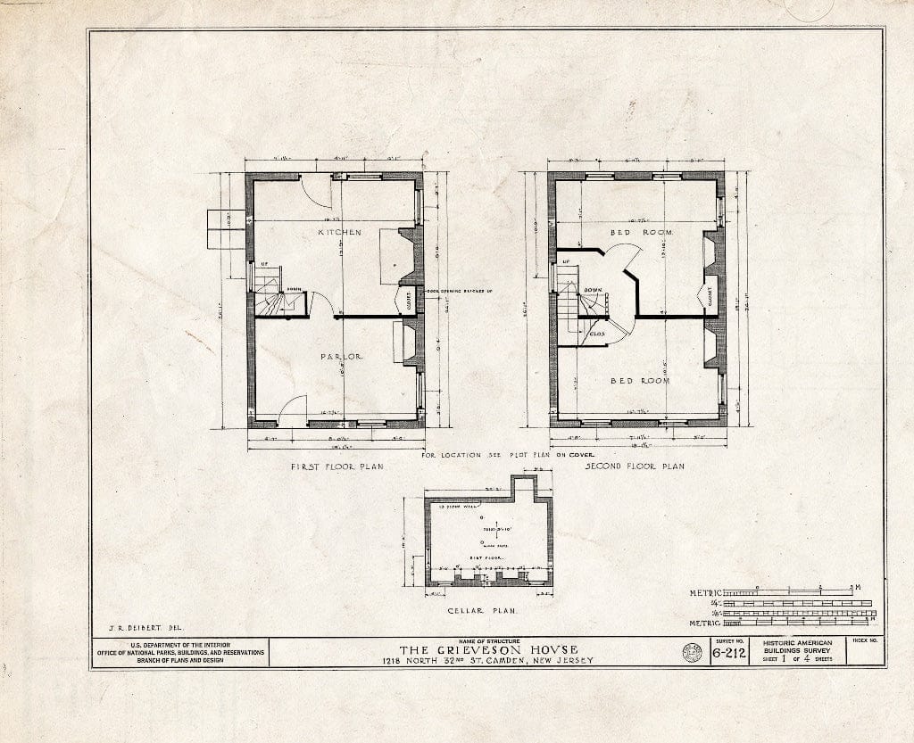 Historic Pictoric : Blueprint HABS NJ,4-CAM,6- (Sheet 1 of 4) - Grieveson House, 1218 North Thirty-Second Street, Camden, Camden County, NJ