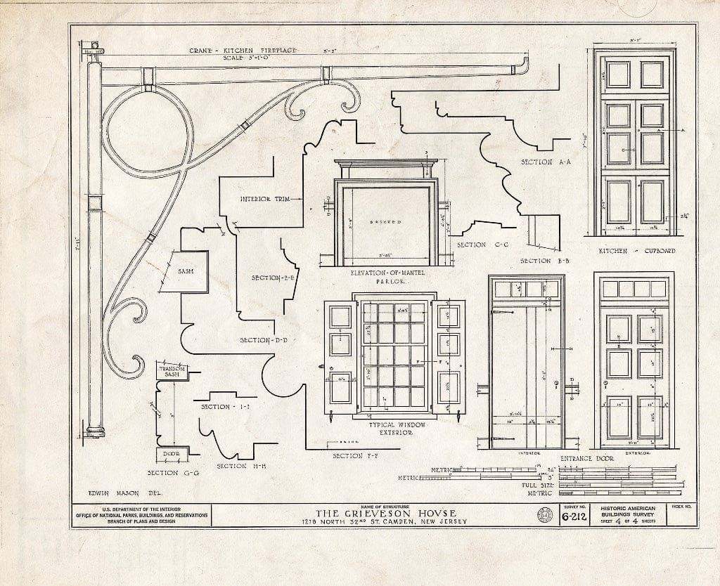 Historic Pictoric : Blueprint HABS NJ,4-CAM,6- (Sheet 4 of 4) - Grieveson House, 1218 North Thirty-Second Street, Camden, Camden County, NJ