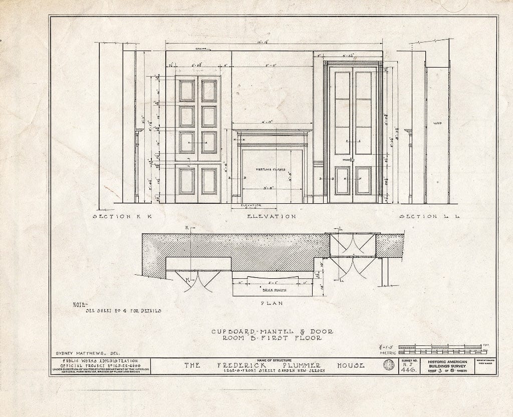 Historic Pictoric : Blueprint HABS NJ,4-CAM,8- (Sheet 3 of 8) - Frederick Plummer House, 1242 South Front Street, Camden, Camden County, NJ