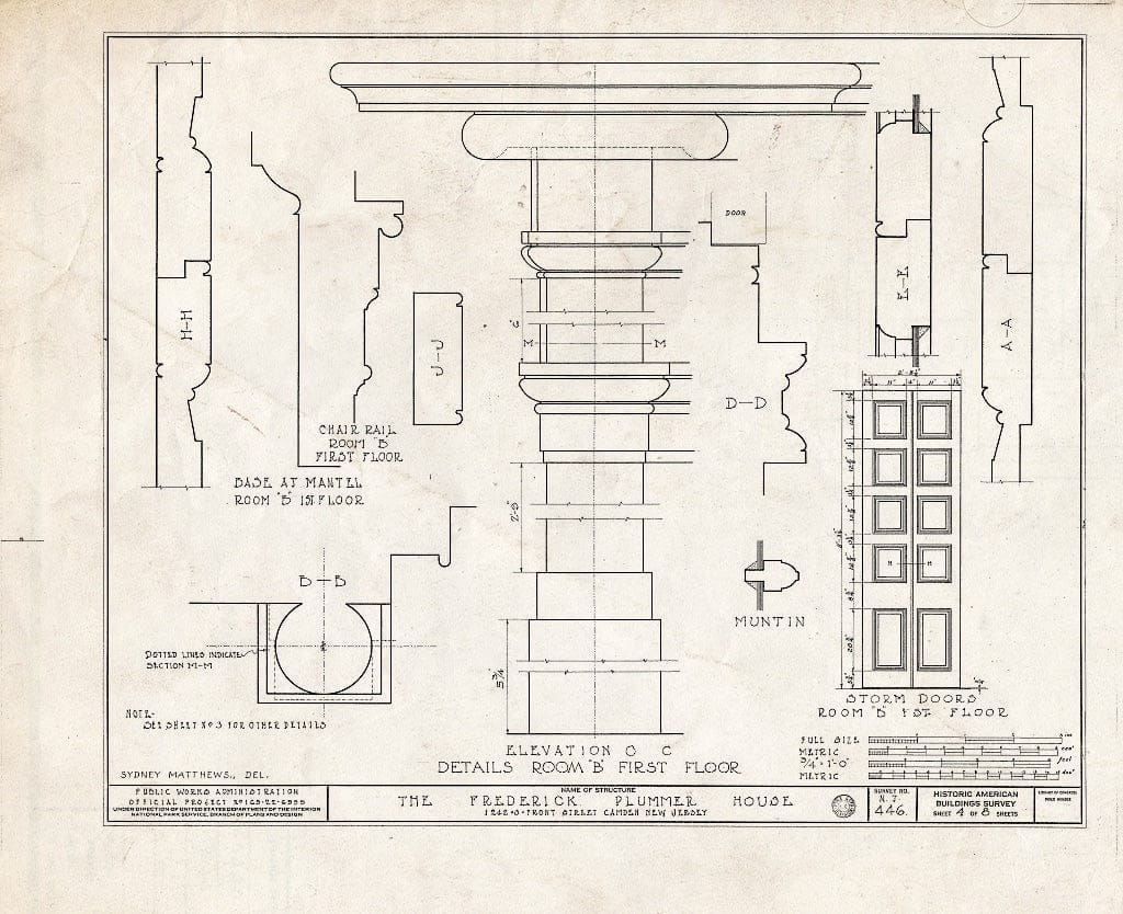 Historic Pictoric : Blueprint HABS NJ,4-CAM,8- (Sheet 4 of 8) - Frederick Plummer House, 1242 South Front Street, Camden, Camden County, NJ